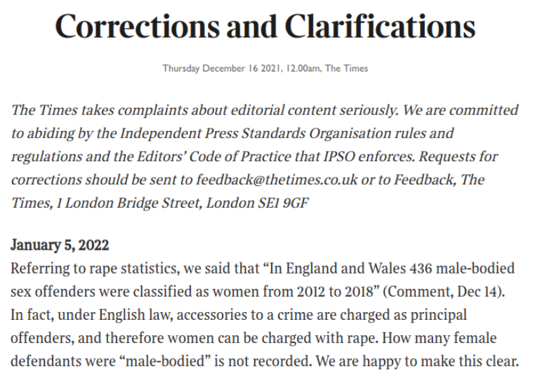 Times Correction and Clarification