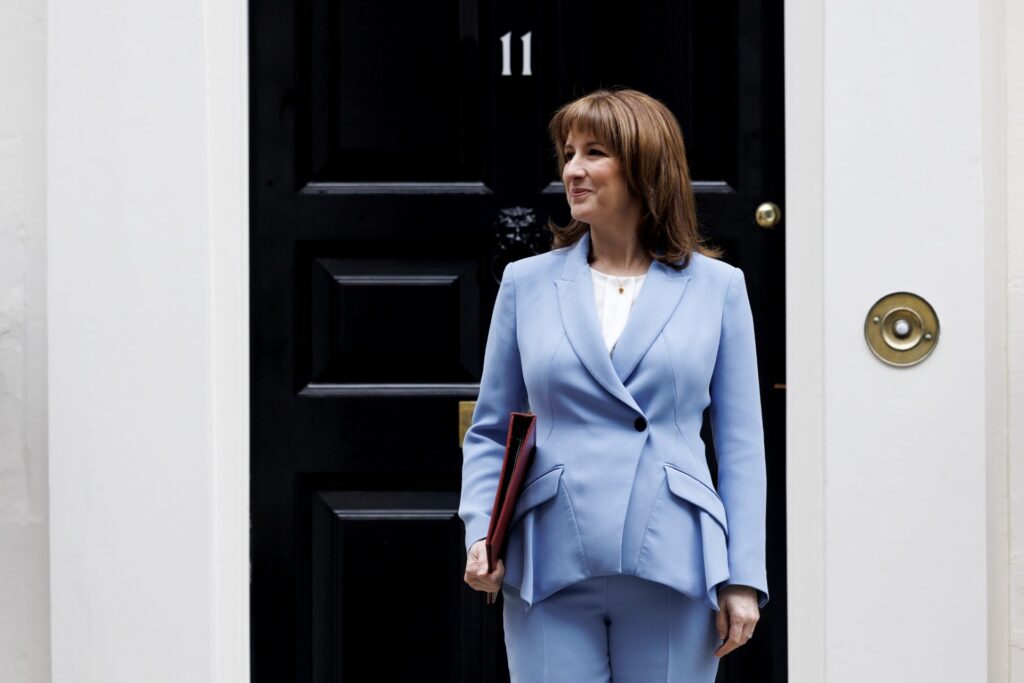 Rachel Reeves in blue suit outside Number 11 Downing Street
